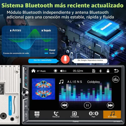 Vista 7 de Estéreo de auto de doble DIN de 7 pulgadas compatible con Apple CarPlay inalámbrico y Android Auto, puertos de subwoofer dual de 240 W y 4.2