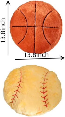 Vista 2 de Juego de 2 cojines suaves y esponjosos para deportes de baloncesto, cojín de temática deportiva de felpa de baloncesto, juguetes de esfera, regalo