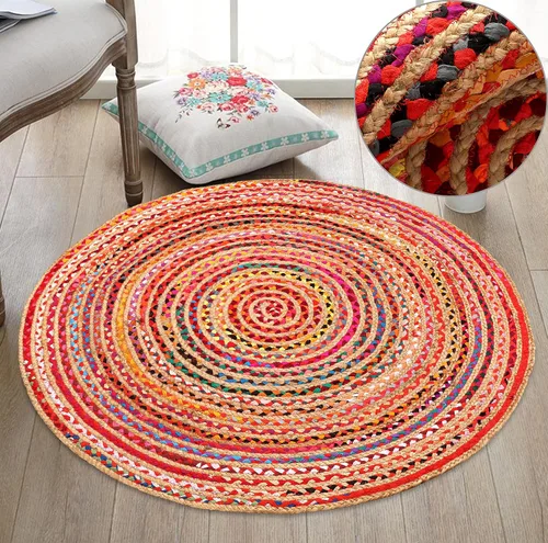 Vista 10 de Light & Pro Alfombra de yute, 2 x 3, natural, hecha a mano, trenzada, reversible, alfombra rústica