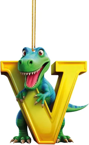 Vista 24 de Adorno de Navidad personalizado de dinosaurio de 26 letras, adornos colgantes 2023, monograma inicial de plástico, decoraciones de árbol de Navidad