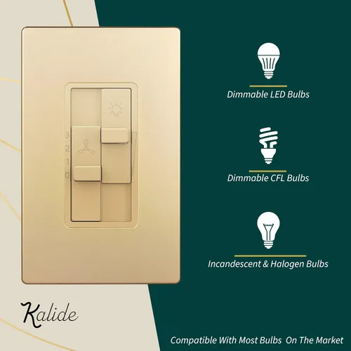 Vista 3 de TOPGREENER Kalide - Interruptor de atenuación combinado con control de ventilador de 3 velocidades, interruptor combinado de luz y ventilador, un