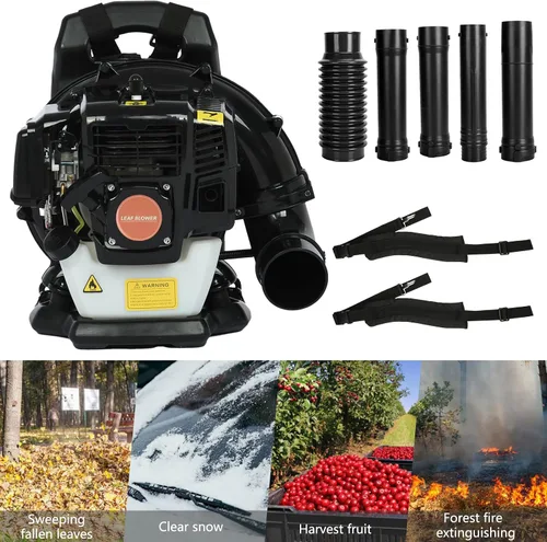 Vista 5 de Soplador de hojas de mochila a gas, soplador de hojas de gas de 52 CC, soplador de hojas de 2 tiempos de 550 CFM, sopladores de gas de 6800 RPM