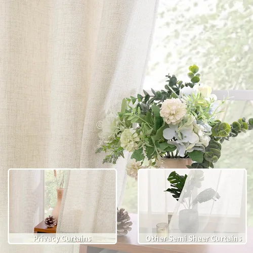 Vista 173 de BGment Cortinas de Lino Beige de 63 Pulgadas de Largo 2 Paneles - Tratamientos para Ventanas con Textura de Arpillera Filtrantes de Luz Cortinas B