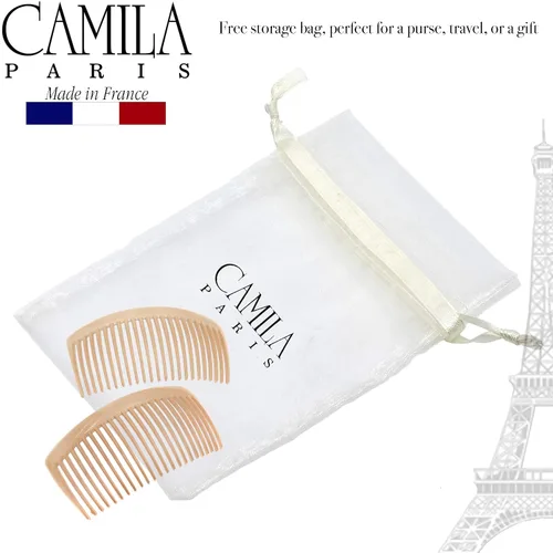 Vista 6 de Camila Paris CP3022 - Peines laterales franceses grandes, curvados, beige con torsión francesa para el cabello, decorativas, pinzas de sujeción