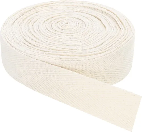 Vista 17 de uxcell Cinta de sarga, 1 cinta de tela de algodón de 11 yardas x 0.315 in, rollo de cinta de espiga para ropa, accesorios, bolsas (beige y blanco)