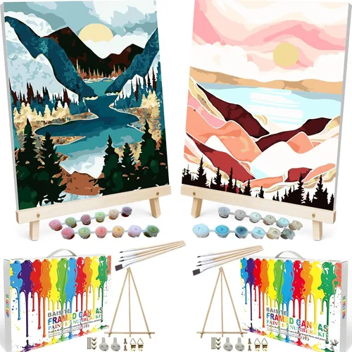 Vista 47 de BAISITE 0304 - Kit de pintura por números para adultos principiantes; paquete de 2 lienzos de 8 pulgadas de ancho x 12 pulgadas de largo; caja