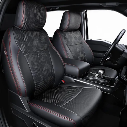 Vista 7 de Fundas de asiento de piel sintética de alta calidad para Ford F150 SuperCrew XL XLT STX (2015-2020) y F250/F350/F450 Crew Cab XL XLT (2017-2022)