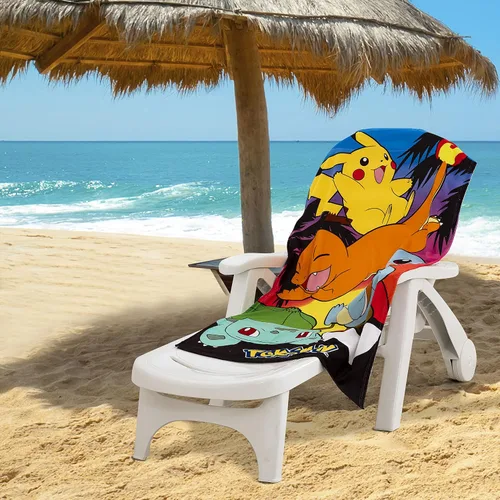 Vista 6 de Northwest Toalla de playa Pokemon, Pikachu Charmander Squirtle Bulbasaur, suave y absorbente, 30 x 60 pulgadas, Pokémon atardecer