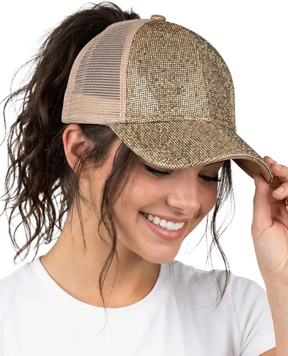 Vista 8 de Funky Junque - Sombrero de cola de caballo para mujer, gorra de béisbol con ajuste ajustable y cola de caballo alta cruzada para uso diario Paquete