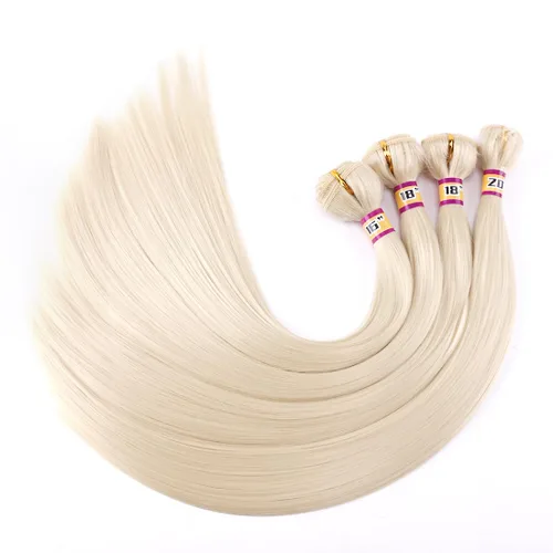 Vista 8 de 4 paquetes de cabello sintético sedoso y liso, 4 paquetes de 16, 18, 18, 20 pulgadas, extensiones de cabello de fibra de doble trama color negro