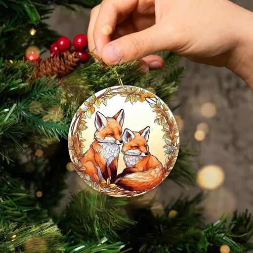 Vista 2 de Adorno de Navidad de zorro, árbol de Navidad de la familia de zorros, adornos de zorros de Navidad 2025, decoraciones colgantes de árbol, regalos