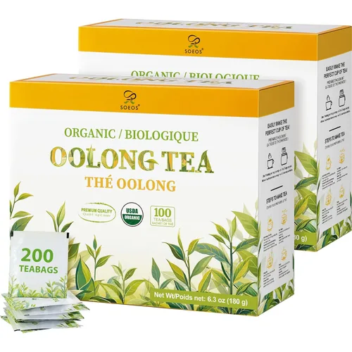 Vista 10 de Soeos Té verde orgánico, 6.3 oz (180 g), 100 bolsas de té, refrescante y fragante, de origen sostenible, ideal para té caliente o helado, frescura