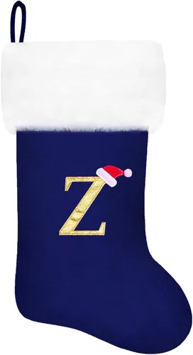 Vista 95 de Calcetines de Navidad bordados de 20 pulgadas con monograma, terciopelo negro con puño de felpa blanca supersuave, adornos clásicos para decoración