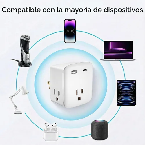 Vista 6 de Extensor de toma de pared de enchufe múltiple, adaptador divisor de salida
