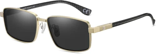 Vista 10 de DUCO Gafas de sol polarizadas rectangulares retro para hombres, tonos de fibra de carbono de moda Marco negro lente azul.