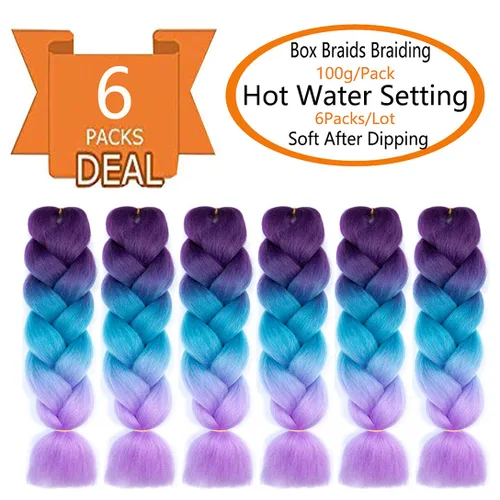 Vista 2 de 6 juegos de extensiones de cabello Kanekalon trenzado y sombreado, pelo de fibra sintética de alta temperatura de 24 pulgadas para trenzas crochet