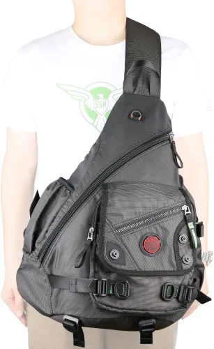 Vista 8 de bolso bandolera grande, mochila para portátil, bolso de mensajero cruzado, mochila de viaje para el hombro (A-Negro)