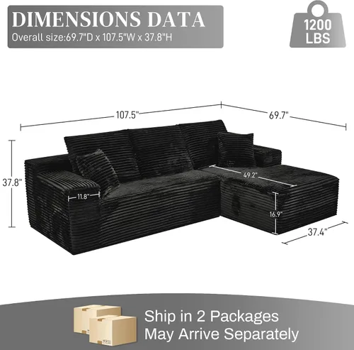 Vista 2 de Sofás deshuesados de 108 pulgadas para sala de estar, en forma de L, cómodo sofá modular de espuma viscoelástica seccional sin hueso, no requiere