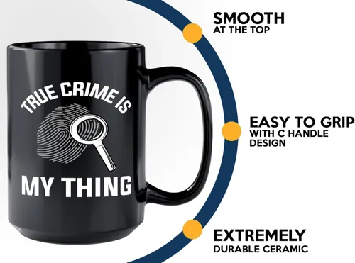 Vista 5 de Taza de café detective de 15 onzas, color negro - TRUE crime is - oficial de policía policía patrulla detective sheriff aplicación de la ley