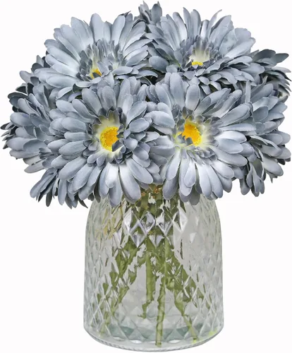 Vista 9 de TOPIA Margaritas africanas artificiales, margaritas africanas, flores de seda, gerberas artificiales, paquete de 10 unidades (negro)