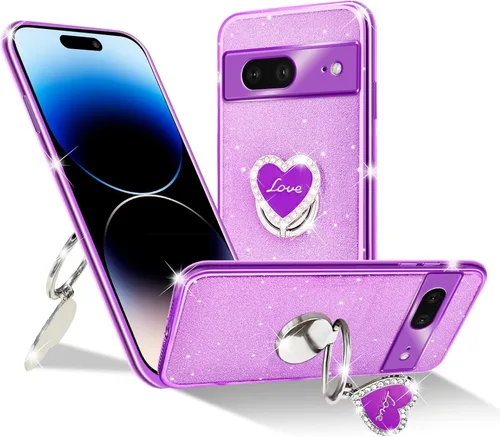 Vista 11 de Funda protectora transparente de 3 capas con anillo bonito soporte, para mujeres y niñas, para Pixel 6 2021 (lavanda)