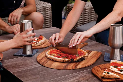 Vista 8 de Tabla Gourmet de madera de acacia de piel para pizza, Pala para pizza