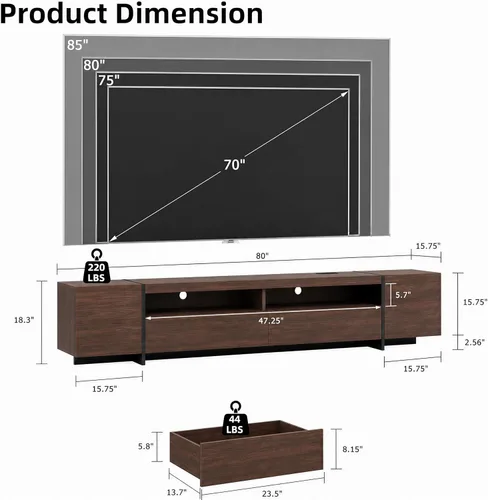 Vista 2 de Soporte de TV de 80 pulgadas para TV de 70, 75, 80 y 85 Nogal