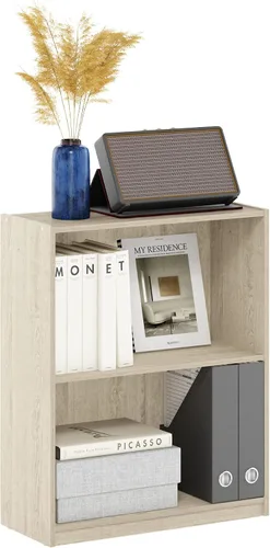 Vista 35 de Furinno Gruen - Estantería pequeña de 2 niveles, estantería con estante abierto y armario de almacenamiento de puertas, 9.3 x 21.8 x 27 pulgadas