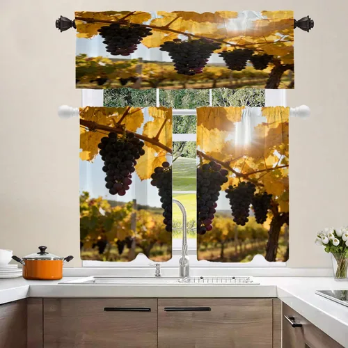 Vista 502 de Shrahala Orange Autumn Autumn Blackout Curtain Tiers, Fall Kitchen Valance Light Blocking Tier Drapes with Rod Pocket, 2 Pack 26 X 24 in