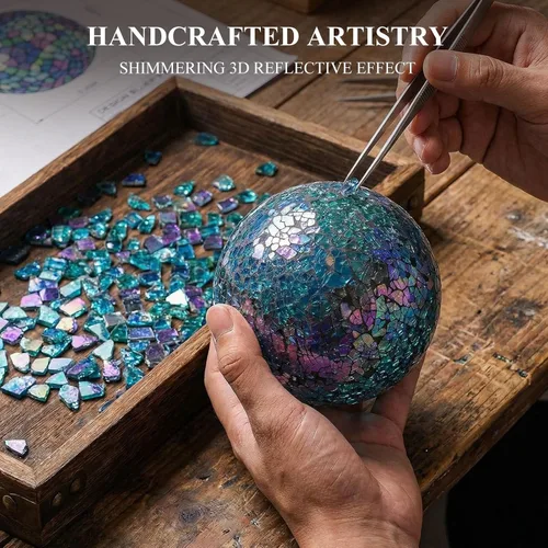 Vista 5 de DomeStar Juego de 3 bolas decorativas de 4 pulgadas de turquesa para cuencos, bolas de vidrio para centros de mesa, esfera de mosaico para Multicolor