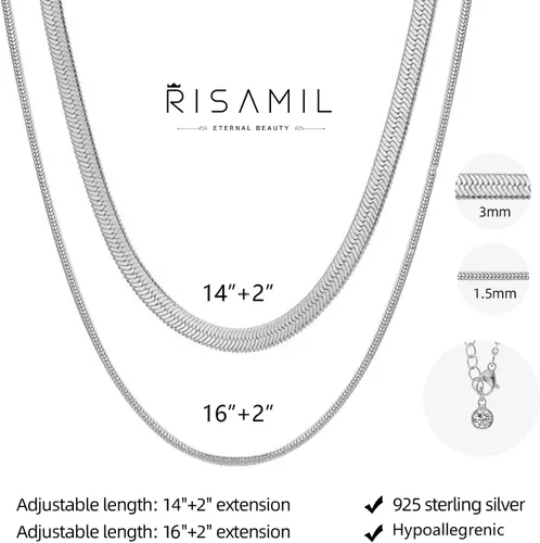 Vista 4 de Risamil Collar de oro para mujer, a la moda, delicado collar de cadena de serpiente de espiga de oro de 14 quilates, collar de espiga en capas