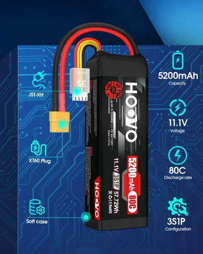 Vista 2 de HOOVO Batería LiPo 11.1V 3S 5200mAh 80C Softcase RC Batería XT60 Enchufe para RC Car RC Truck Avión Helicóptero Barco Carreras RC Hobby