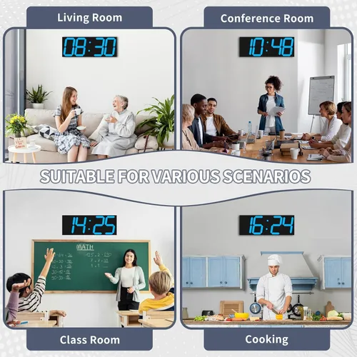 Vista 8 de CHKOSDA Reloj de pared digital grande de 18.7 pulgadas, reloj digital LED con número grande, reloj de pared multifunción con control remoto