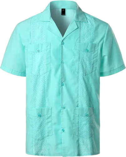 Vista 19 de VATPAVE - Camisas de manga corta con botones estilo guayabera cubana para hombre