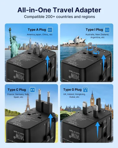 Vista 4 de VINTAR Adaptador de viaje universal GaN de 140 W para Europa/Reino Unido/US 140W negro