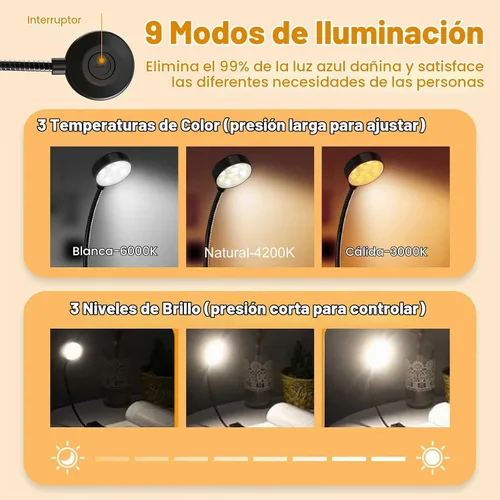 Vista 3 de KTEBO Luz de libro recargable para leer en la cama, lámpara de lectura de 1 Negro