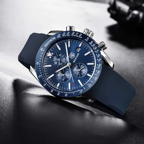 Vista 5 de BENAYR - Relojes de pulsera para hombre, cronógrafo, analógico, de cuarzo, impermeables, con correa de goma, relojes de pulsera de negocios