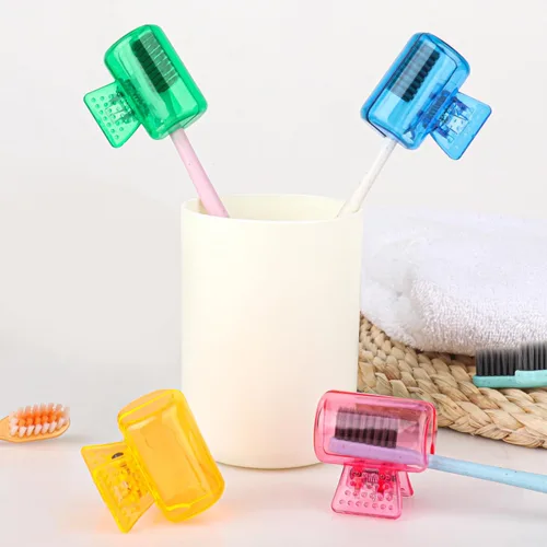 Vista 9 de Paquete de 4 fundas protectoras para cepillos de dientes de viaje, protector de cepillo de dientes, estuche protector de plástico portátil para Azul