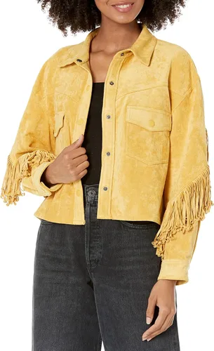 Vista 4 de [BLANKNYC] Ropa de lujo para mujer, chaqueta de camisa con flecos de gamuza sintética, abrigo cómodo y elegante