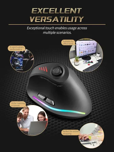 Vista 7 de TKMARS Ratón inalámbrico para juegos con balancín 5D, modo ri, 24000 DPI 12 botones programables, mouse ergonómico para túnel carpiano, recargable