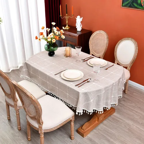 Vista 11 de Mantel redondo a cuadros de 36 pulgadas de algodón y lino, mantel redondo grueso, cubierta para mesa de café para casa de campo, cocina, comedor