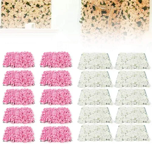 Vista 2 de TFCFL Paneles de pared de flores, 10 piezas de 16 x 24 pulgadas, telón de fondo artificial de rosa rosa, panel de pared floral rectangular