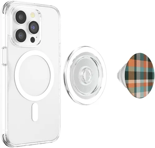 Vista 4 de Tema de cuadros de otoño PopSockets MagSafe PopGrip con tema de calabaza de otoño para iPhone