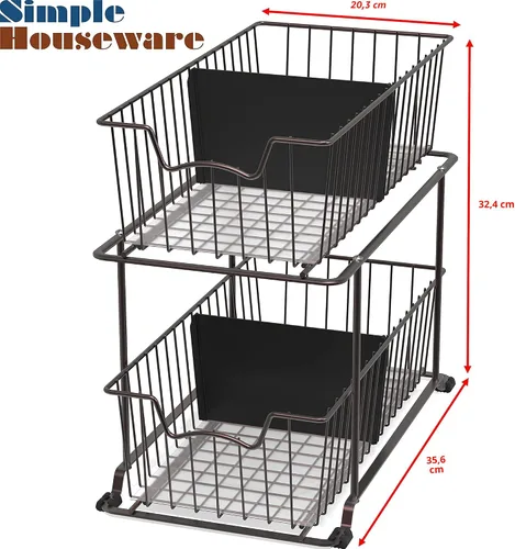 Vista 3 de Simple Houseware - Organizador de cajones con cestas de alambre de gabinete de 2 niveles, marrón