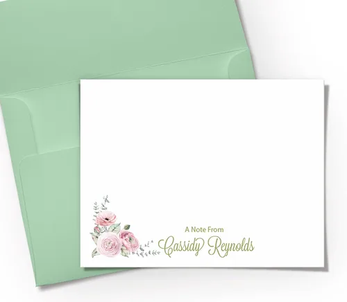 Vista 2 de Tarjetas de notas y sobres personalizados para mujer, tarjetas planas de papelería, rosa rosa, elige tu sobre y colores de tinta