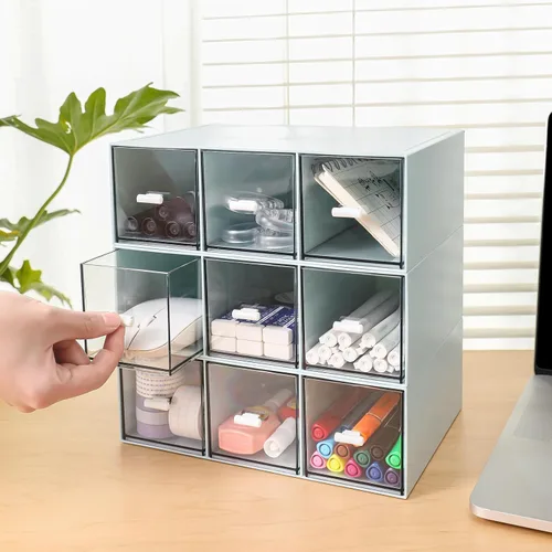 Vista 6 de MILULUGO Organizador de plástico con 3 cajones para almacenamiento de cosméticos, organizador de escritorio, organizador de maquillaje para esmalte