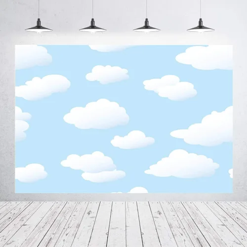 Vista 4 de Telón de fondo de nube blanca cielo azul para fiesta de cumpleaños, fondo de fotografía para niños, accesorios de estudio de tiro, 5 x 3 pies