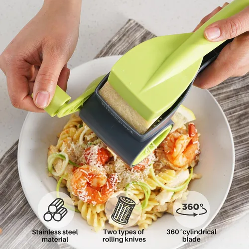 Vista 3 de Rallador de queso con asa, rallador de queso parmesano de cocina con 2 tambores de acero inoxidable, ralladores de queso rotativos de mano