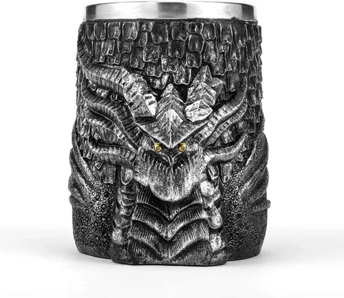 Vista 8 de Taza medieval de cerveza de dragón, taza de café de acero inoxidable para coleccionista de dragones, decoración de fiesta temática, taza de jarra