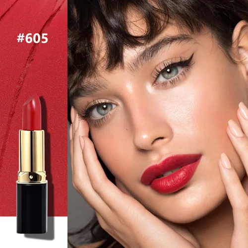 Vista 2 de evpct Lápiz labial mate aterciopelado rojo rubí para mujeres mayores, de larga duración, cremoso y sedoso, de larga duración, impermeable, a prueba